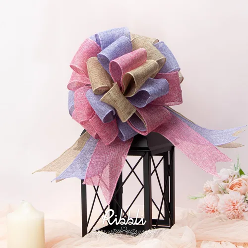 Miniatura 3 de Ribbli - Cinta de arpillera rosa con alambre, 2-1/2 pulgadas x 10 yardas, cinta con borde de alambre para Pascua para arco grande, corona