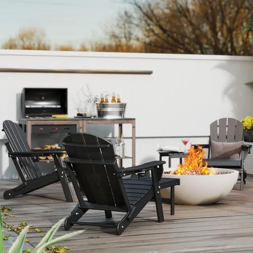 Miniatura 4 de GREENVINES Silla Adirondack ajustable con otomana retráctil, juego de 2 Plegable Plástico de polietileno de alta densidad Sillas para hoguera