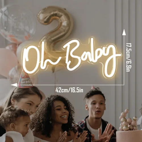 Miniatura 5 de Letrero de neón para decoración de pared, regulable, reutilizable, con texto en inglés "Oh Babe", letrero de neón para boda, decoración de baby