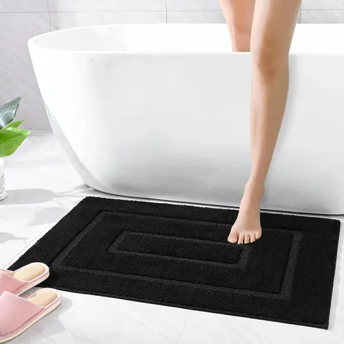 Miniatura 2 de HOMORE Alfombra de baño negra de 24 x 36 pulgadas, de microfibra suave y absorbente, alfombra de baño lavable para baño, alfombras de baño Negro