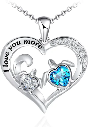 Distance Health and Longevity - Collar con colgante de tortuga marina para mamá y bebé, plata de ley 925, regalo de joyería de corazón para mujeres,