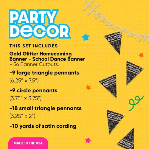 Miniatura 2 de Big Dot of Happiness Cartel de fiesta de baile de regreso a casa, recortes de purpurina dorada, decoraciones de baile escolar, 36 recortes