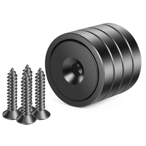 Miniatura 25 de Neosmuk Imanes con Tornillos, Imán de Disco de Neodimio Fuerte de 130 libras con Agujeros en el Centro, Imán de Copa con Orificio de Montaje
