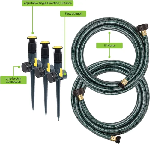 Miniatura 4 de Melnor 65191AMZ - Juego de aspersores ajustables con espigas ajustables, verde, amarillo y 65131AMZ - Paquete de aspersor con mini oscilador, negro