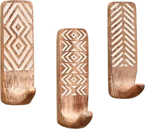 Miniatura 14 de Indian Shelf Ganchos de pared adhesivos de madera bohemios para colgar abrigos, llaves, correa, sombrero, toallero, bonito soporte para llaves
