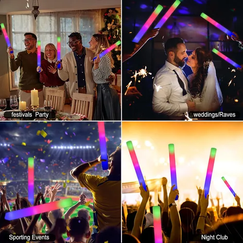 Miniatura 8 de LifBetter 58 Piezas Varillas de Espuma Brillantes a Granel, Varillas de Brillo LED con 3 Modos de Parpadeo Colorido, Batería de Larga Duración que
