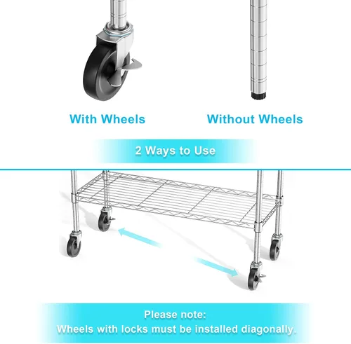 Miniatura 3 de Auslar Estantes de almacenamiento de 4 estantes con ruedas resistentes de 4 niveles para carrito rodante, estantes de utilidad de alambre ajustable