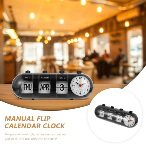 Miniatura 7 de VOSAREA Calendario perpetuo, reloj digital, manual, analógico, para escritorio, escritorio, despertador, retro, cuarzo, mostrando fecha, día, mes