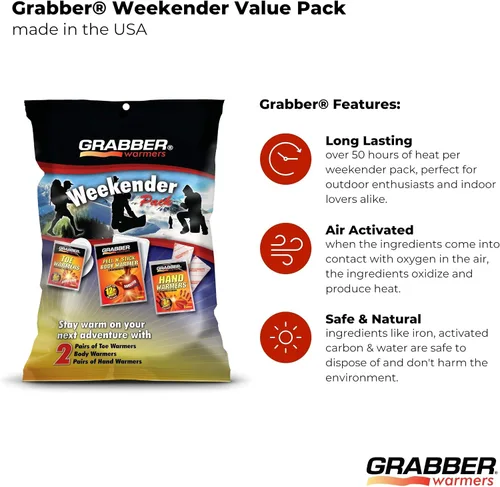 Miniatura 12 de Grabber Warmers Grabber Weekender - Paquete de calentadores múltiples, 2 pares de manos, 2 pares de dedos, 2 calentadores corporales Peel N' Stick