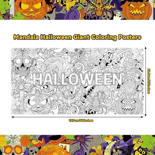 Miniatura 2 de ZOIIWA Póster gigante de Halloween para colorear de mandala para niños y adultos, Halloween, bricolaje, dibujo, mantel para colorear, mandala