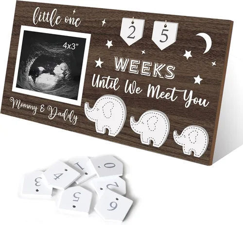 Miniatura 8 de Yudarte Ultrasound Picture Frame 4x3 Inch with Baby Countdown Weeks Sonogram - Pregnancy Announcement Golden Giraffe Nails and String Decor - Ideal