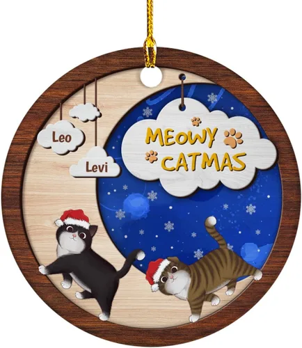 Miniatura 15 de Meowy Catmas - Divertido sombrero de Papá Noel con foto de gato, adorno de Navidad personalizado, regalos para gato, mamá, papá, lindo árbol