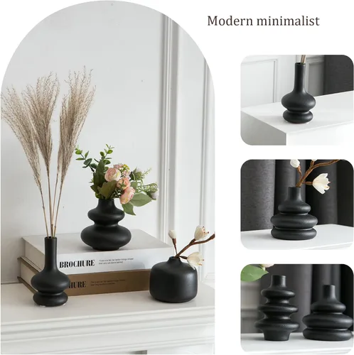 Miniatura 3 de JOJUNO - Juego de 5 jarrones negros de brotes, pequeños jarrones de cerámica, mini jarrones de cerámica para flores, jarrones decorativos