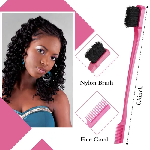 Miniatura 2 de Geiserailie Juego de 3 cepillos para el cabello con parte trasera lisa, cepillo de cerdas, control de bordes, peine para mujeres, cabello negro Rojo