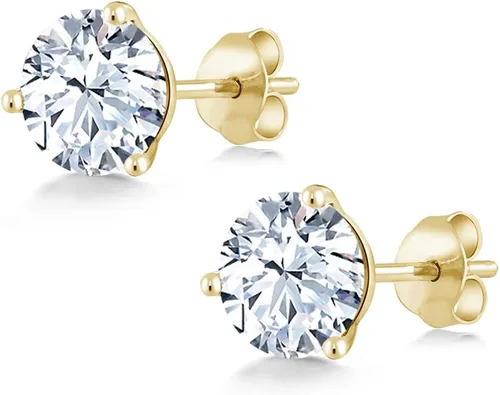 Miniatura 32 de Gem Stone King Aretes de oro de 14 quilates, 0.236 in, piedra natal redonda, Martini, 3 puntas, aretes de oro para mujer