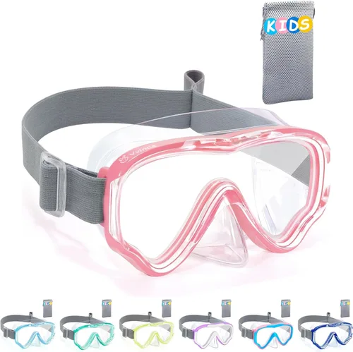 Vvinca Kids-Goggles with Nose Cover, Diving Mask Elastic Fabric Strap Anti Fog Anti Shattered Lens for Kids Swim Goggles 3-14 10-rosado