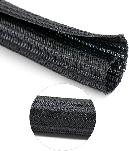 Miniatura 3 de Funda protectora de cable expandible de PET negro para cable de carga USB, cable de alimentación, cable de audio y video, puede proteger al perro