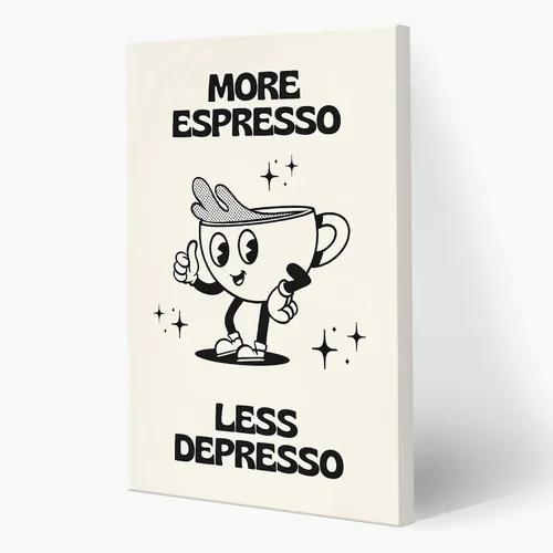 Miniatura 11 de Póster retro con texto en inglés «More Espresso Less Depresso», bonita taza de café de dibujos animados, citas rojas, arte de pared, divertido