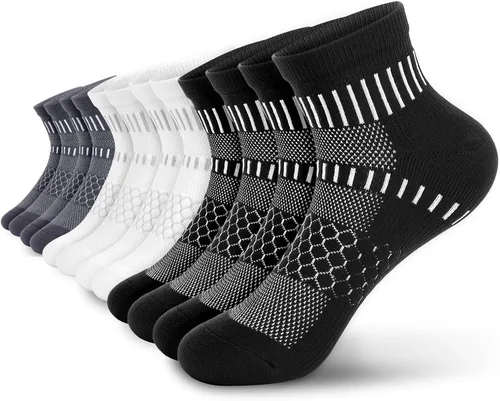 Miniatura 9 de IRAMY Calcetines de compresión de tobillo para hombres y mujeres, acolchados, para correr, atléticos, alivio de la fascitis plantar, 2/4/6 pares