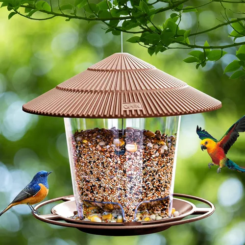 Miniatura 3 de Hanizi Comedero para pájaros colgante al aire libre para semillas de aves silvestres, marrón