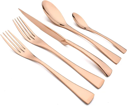 Miniatura 11 de Juego de cubiertos de acero inoxidable 304 de 20 piezas con cuchara de cuchillo para carne, color negro espejo, servicio para 4