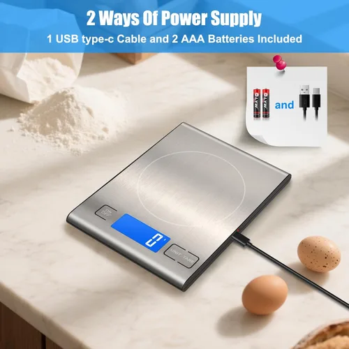Miniatura 2 de Diyife - Báscula de alimentos recargable de 33 libras, báscula digital de cocina de acero inoxidable 304 con 3 botones, peso gramos y onzas