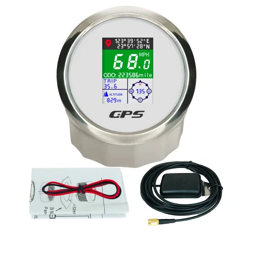 Miniatura 9 de Kit de medidor de velocímetro digital GPS universal de 2 pulgadas con nudo MPH ajustable ODO Km/h 12 24 voltios (2.047 in negro + negro)
