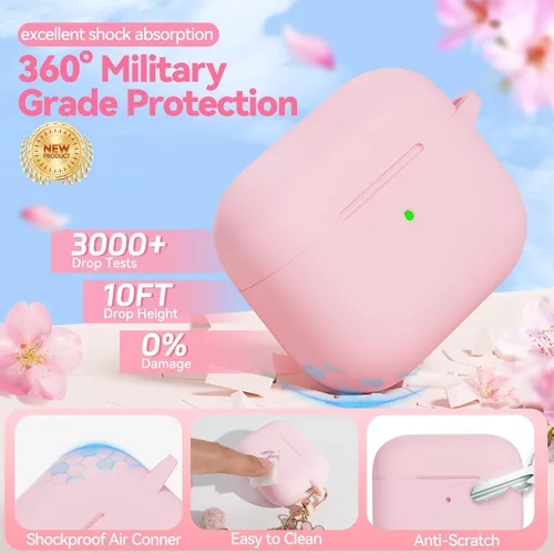 Miniatura 6 de Funda para AirPods Pro 2 con bonito llavero y bolígrafo de limpieza, funda de silicona suave para AirPods Pro de 2ª/1ª generación para mujeres