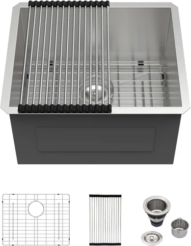 Miniatura 22 de Logmey Fregadero de cocina de montaje inferior de 33 pulgadas 33x19 Fregaderos de acero inoxidable SUS304 calibre 16 hechos a mano de un solo