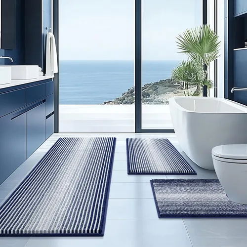 Miniatura 20 de BSICPRO Juego de alfombras de baño de 3 piezas, alfombrillas de inodoro en forma de U con contorno, juego de alfombrilla de baño, alfombrilla