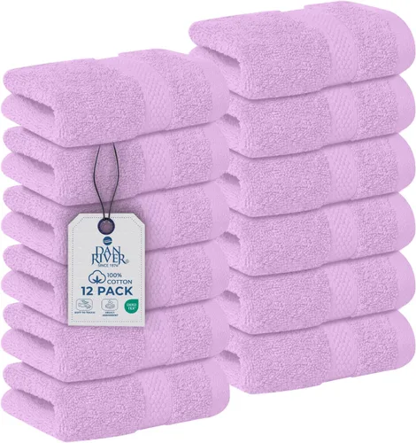 Miniatura 12 de DAN RIVER Paquete de 12 toallas faciales 100% algodón de alta calidad para baño, paños reutilizables para ducharse, 12 x 12 pulgadas, paños de lujo