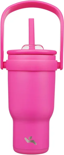 Miniatura 7 de Konokyo Vaso de 14 onzas con asa lateral, botella de agua aislada con popote y tapa 2 en 1, taza de acero inoxidable, taza de café de viaje