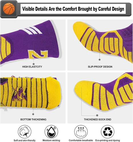 Miniatura 3 de 2 pares de calcetines de baloncesto para hombres y niños, equipo de baloncesto con número de la suerte, calcetines de estrella para niños y adultos