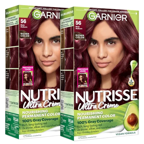 Garnier Color de Cabello Nutrisse Crema Nutritiva, 56 Castaño Rojizo Rico (Sangria) Tinte Permanente para el Cabello, 2 Unidades (El Empaque Puede