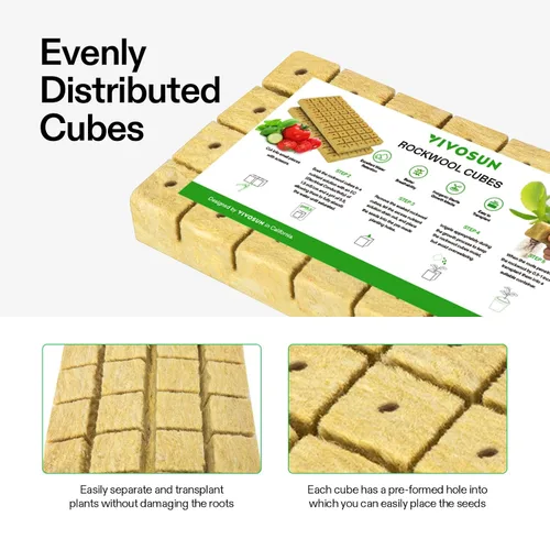 Miniatura 6 de VIVOSUN Cubos de Lana de Roca de 1.6", 28 Tapones Cubos Iniciadores de Cultivo de Lana de Piedra para Esquejes, Clonación, Propagación de Plantas
