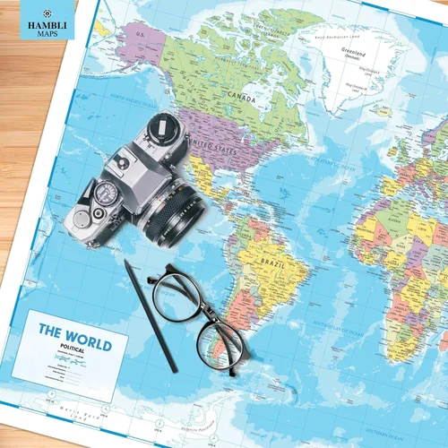 Miniatura 4 de Hambli Mapa del mundo para pared – Póster de mapa grande del mundo de 37 x 26 pulgadas – Arte de pared de mapa del mundo para aula, niños y viajes