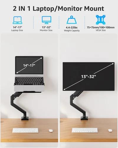 Miniatura 2 de MOUNTUP Soporte para computadora portátil para escritorio, soporte de monitor 2 en 1 con bandeja para laptop con capacidad para 2.2-22 libras