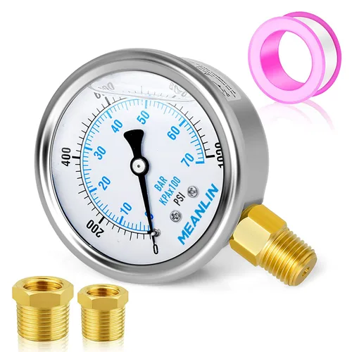 Miniatura 51 de MEANLIN MEASURE - Manómetro de acero inoxidable, relleno de líquido, esfera con cara de 2.5 pulgadas, NPT de 1/4 de pulgada, agua, aceite y gas