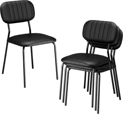 Miniatura 8 de VINGLI Juego de 2 sillas de comedor apilables, asiento acolchado de poliuretano con marco de metal, silla apilable para el hogar, cocina, oficina