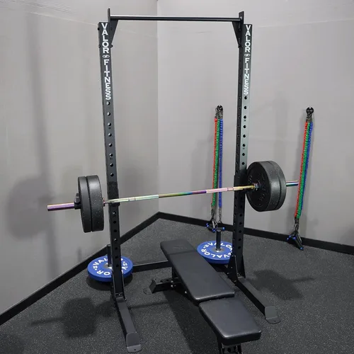 Miniatura 7 de Valor Fitness Barra de dominadas para sentadillas con ganchos en J y almacenamiento de platos de 2 pulgadas, soporte resistente para gimnasio