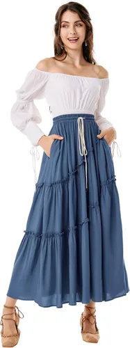 Miniatura 2 de Scarlet Darkness Faldas largas para mujer, falda bohemia con cintura elástica, falda renacentista asimétrica con bolsillo