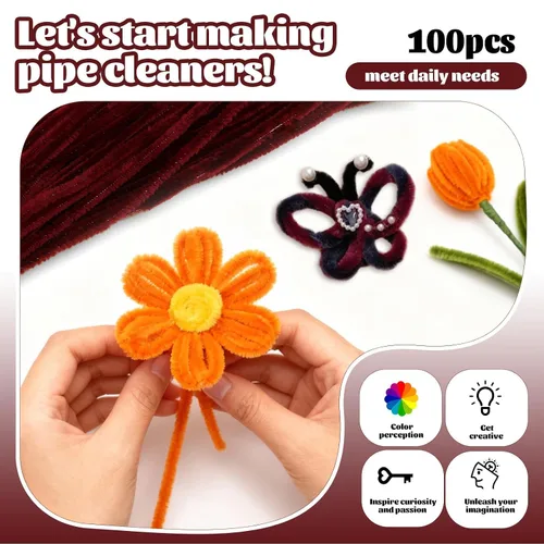 Miniatura 4 de Giwrmu 100 Piezas Limpiadores de Pipa Tallo de Chenilla, Limpiadores de Pipa Color Rojo Vino para Manualidades, Palitos Difusos Suministros de Vino