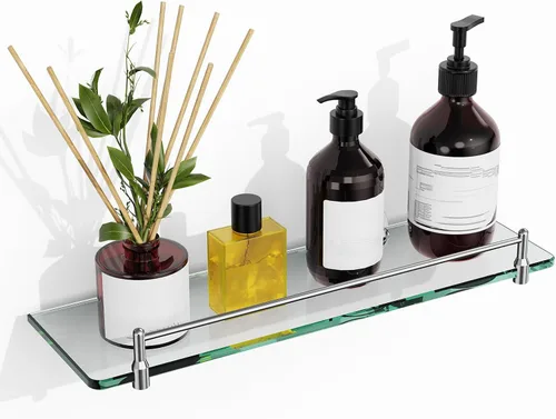 Miniatura 9 de Estantes de vidrio para baño, estante flotante de 20 pulgadas de níquel cepillado, estante de vidrio templado de acero inoxidable, estantes modernos