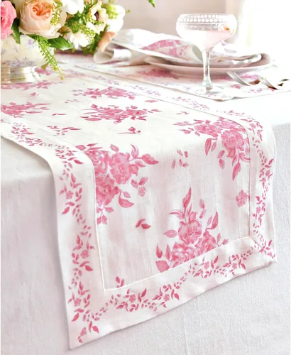 Miniatura 2 de Solino Home Camino de mesa con estampado floral rosa de 36 pulgadas, camino de mesa de lino 100% puro de 14 x 36 pulgadas para primavera, verano