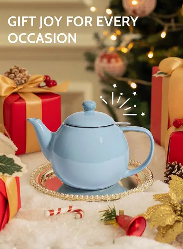 Miniatura 6 de Sweese Tetera de porcelana de 27 onzas con infusor para té de hojas sueltas, gris azulado