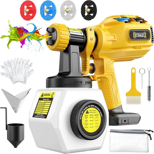 Miniatura 11 de DIYtoolifz - Pulverizador de pintura inalámbrico compatible con batería Milwaukee 18V, pistola de pintura eléctrica de 40.6 fl. oz con 4 boquillas