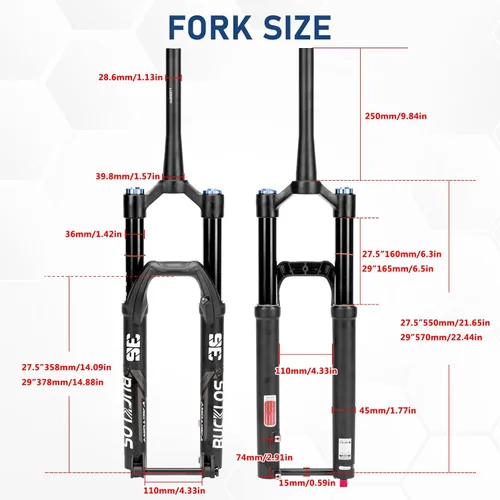 Miniatura 5 de BUCKLOS Horquilla de suspensión neumática MTB 27.5 29 4.331 * 0.591 in Boost AM E-Bike cónica, viaje 6.299 in 1.417 in tubo interior a través