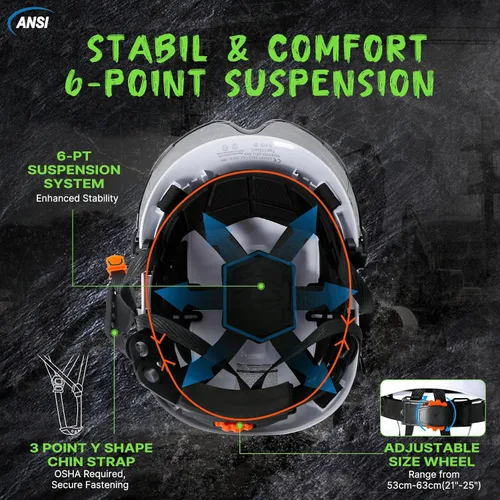 Miniatura 5 de AOLAMEGS Casco de seguridad de construcción – Casco de seguridad aprobado por ANSI Z89.1 con visera y 50 calcomanías para casco duro deslizante Un