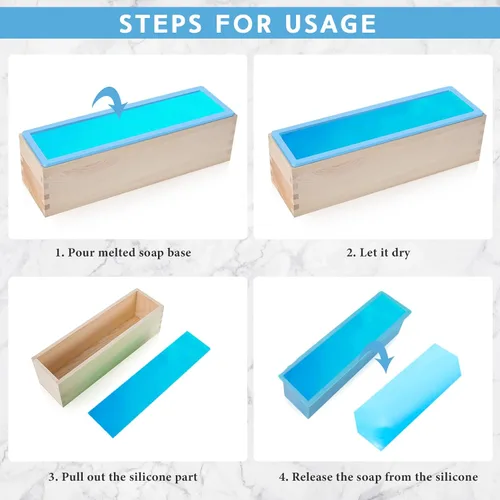 Miniatura 2 de Ziliny 3 moldes para pan de jabón de 42 onzas, moldes rectangulares flexibles de silicona para jabón, bandejas de madera, suministros para Verde