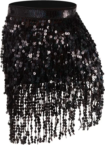 Miniatura 2 de 2 piezas lentejuelas borla falda vientre danza cadera bufanda rendimiento lentejuelas falda cinturones cuerpo accesorios para mujeres niñas